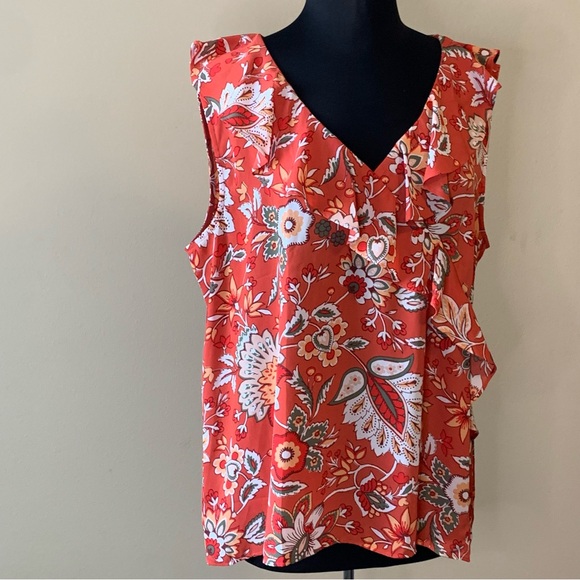 LOFT Floral Sleeveless Blouse Ruffle Size XL - Picture 4 of 12